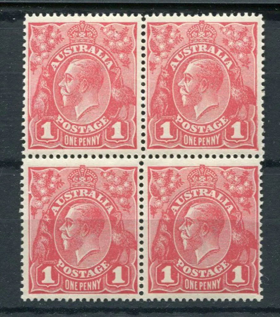 1d red positional block of 4 from pane 7. No. 53, ... Image 1++