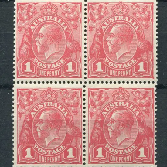 1d red positional block of 4 from pane 7. No. 53, ...