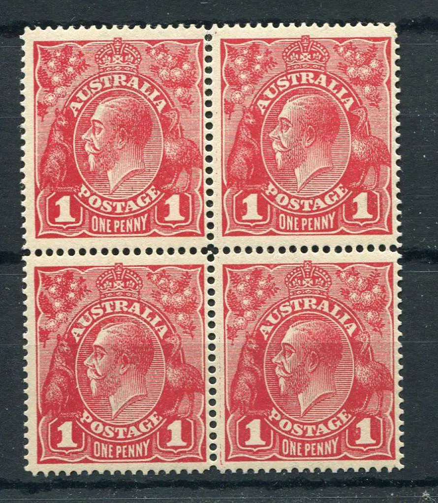 1d red, single line perf in MUH/MLH block of 4 ... Image 1++