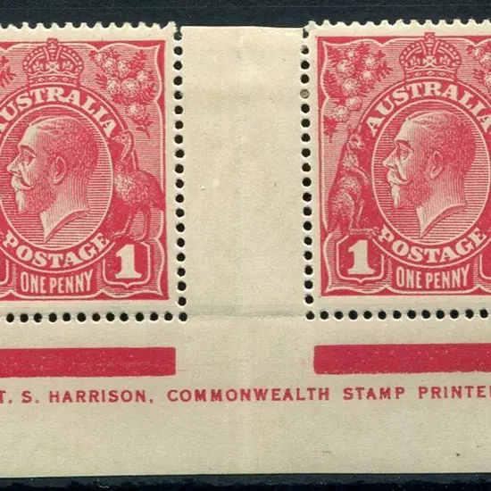 1d carmine Harrison one-line imprint mint pair ...