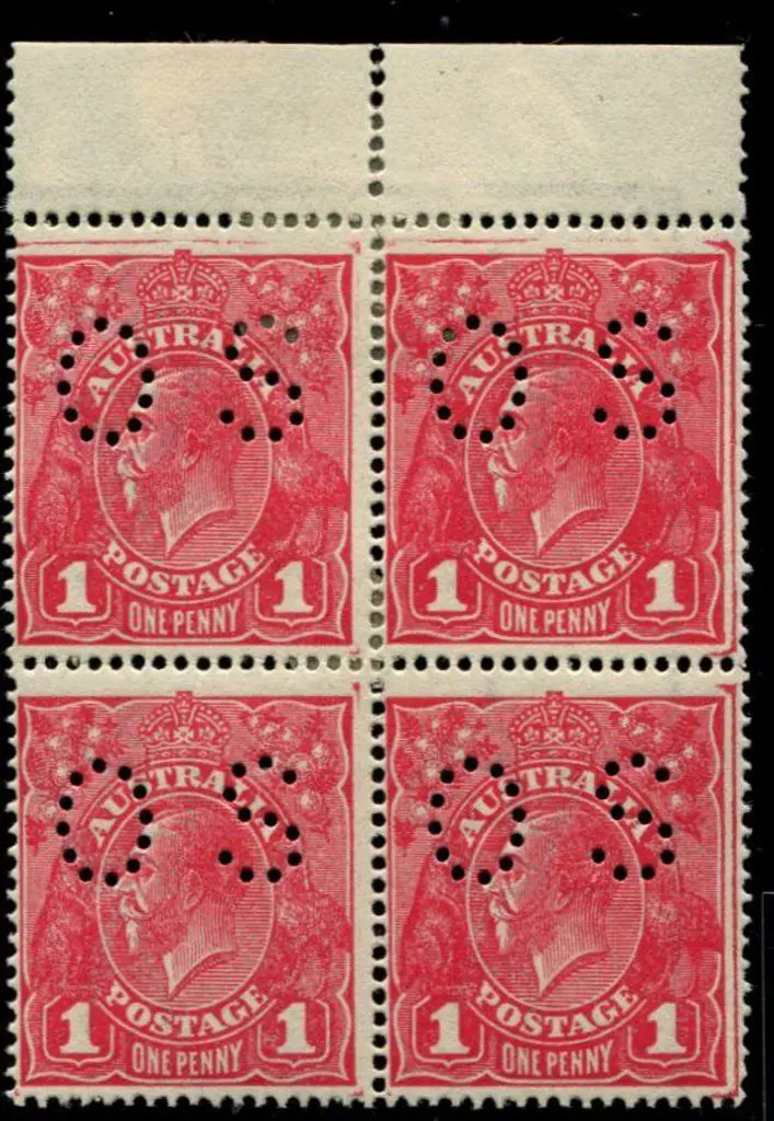 1d deep rosine (G27) on rough paper perfined "OS". ... Image 1++