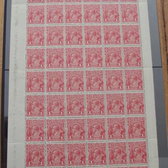 1d carmine red (G31), plate 4. Complete pane 7 ...