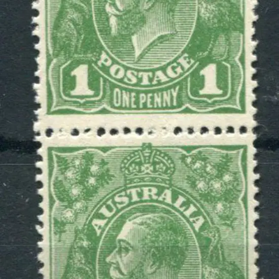 1d green vertical pair with "wattle line" & "flaw ...