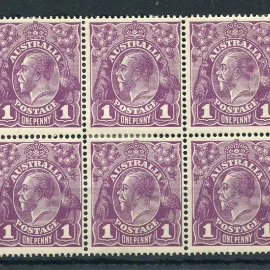 1d violet block of 6 from pane positions 13-15 & ...