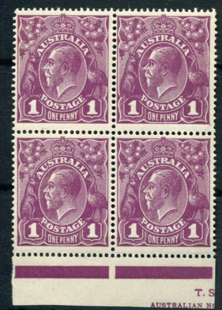 1d violet in lower selvedge block of 4 pane with ... Image 1++