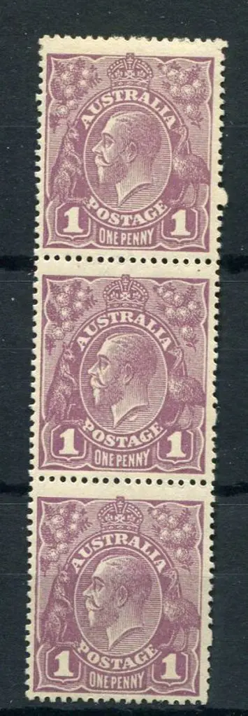 1d violet in vertical strip of 3 with two "wattle ... Image 1++