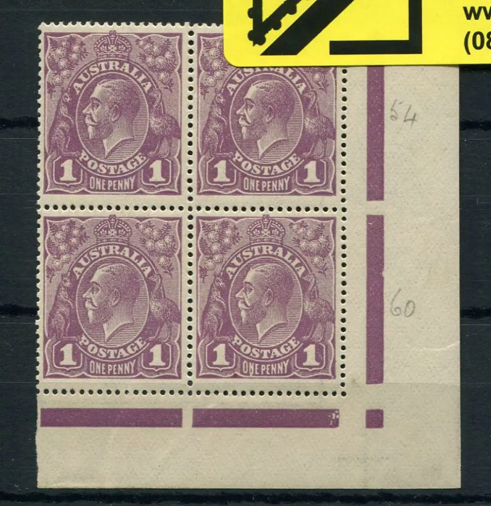 1d violet lower right corner selvedge block of 4 ... Image 1++