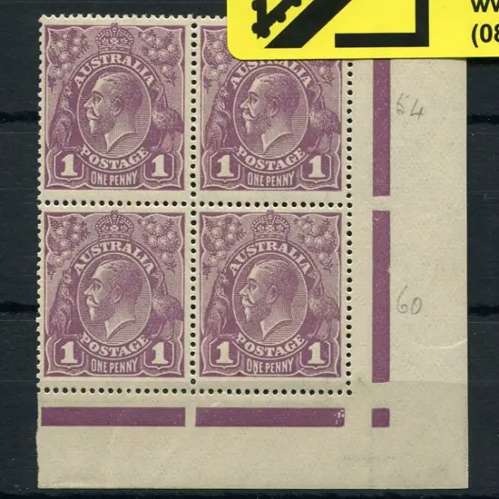 1d violet lower right corner selvedge block of 4 ...