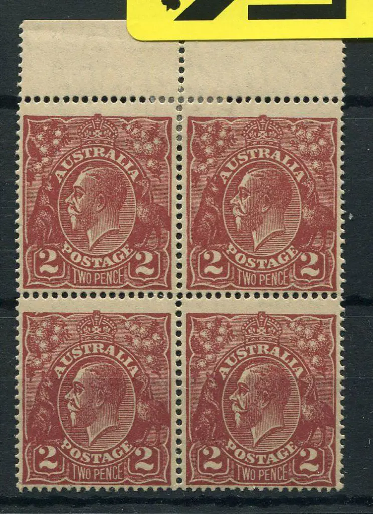 2d red brown top marginal block of four with ... Image 1++
