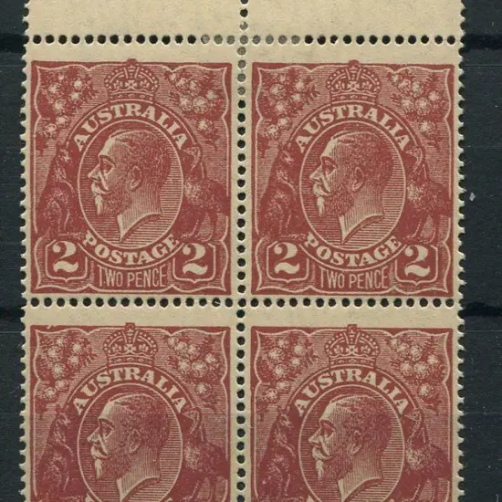 2d red brown top marginal block of four with ...