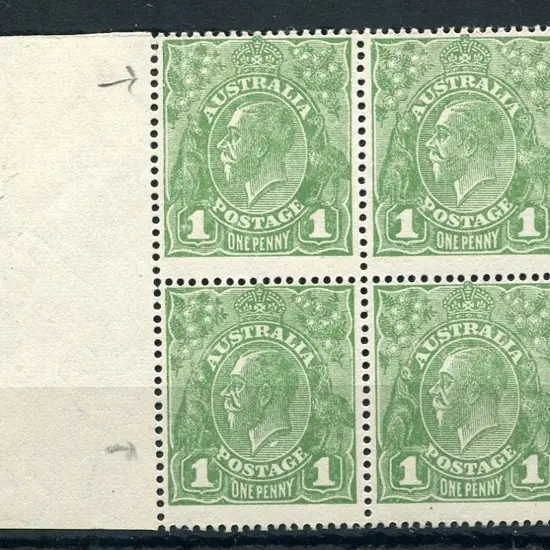 1d green selvedge left block of 4 (VII 31 & 32/ ...