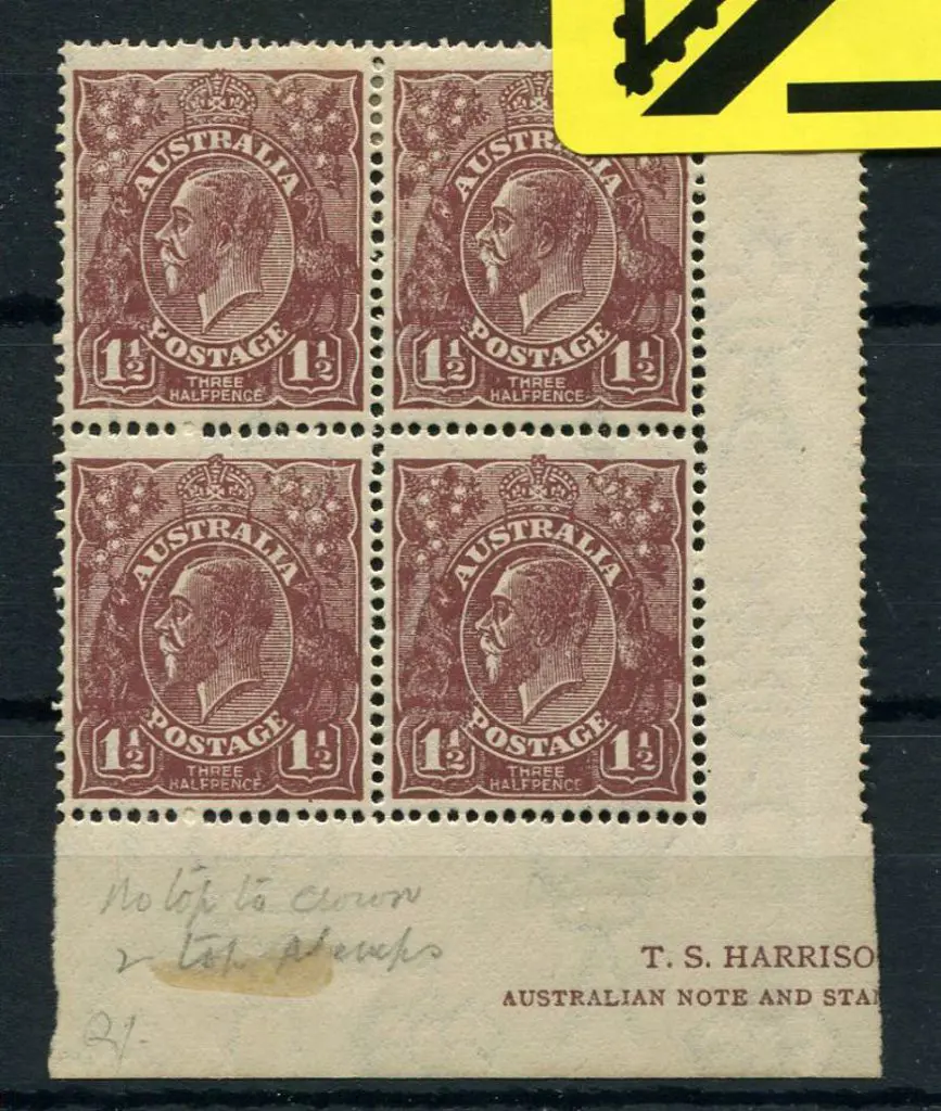 1½d brown part imprint selvedge block of 4 with ... Image 1++