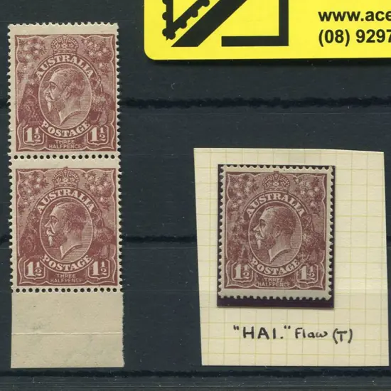 1½d brown with "halfpence" variety. MLH (ACSC ...