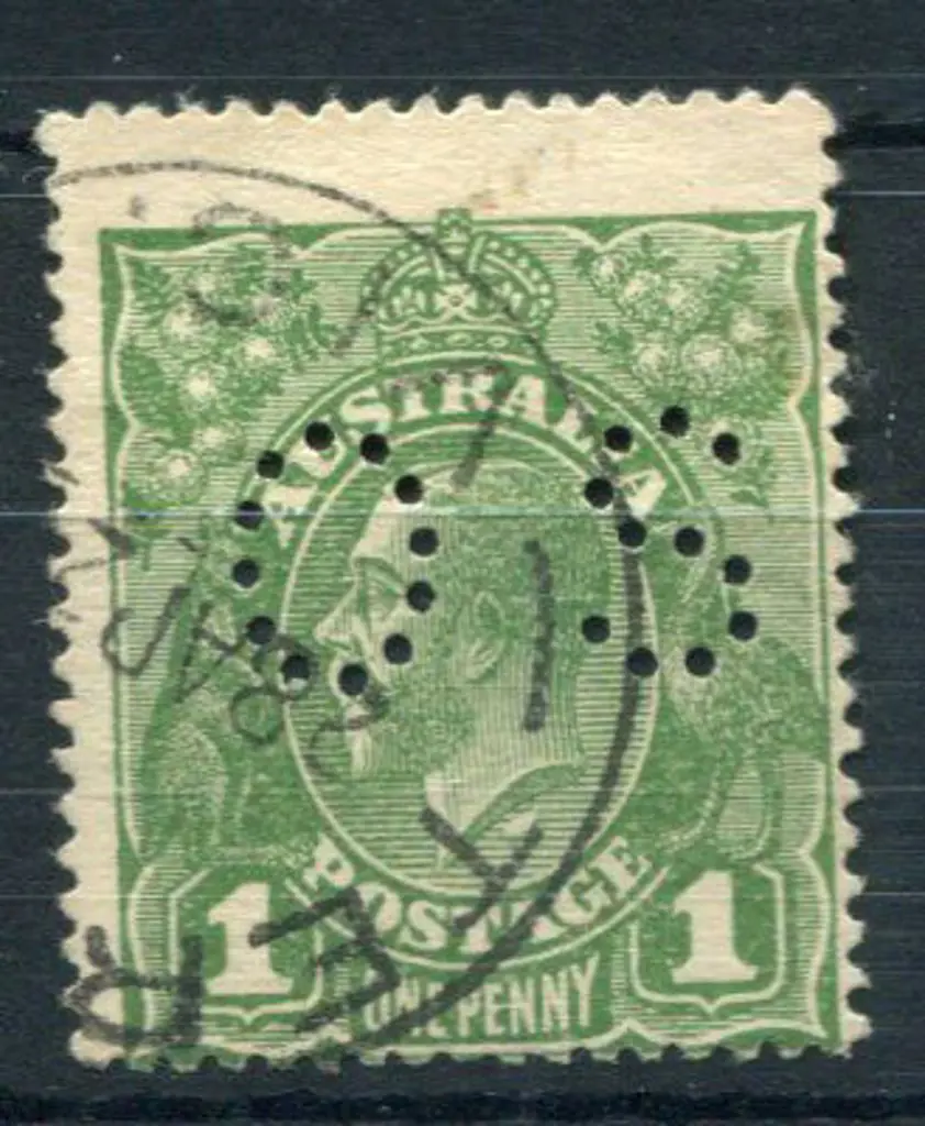 1924 No watermark 1d green, no wmk, perfined "OS" ... Image 1++
