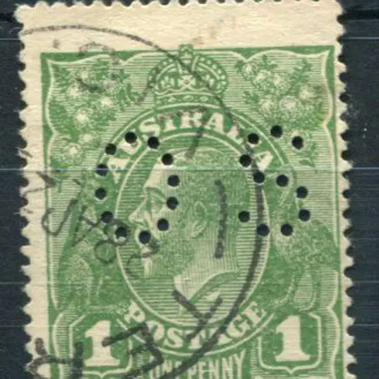 1924 No watermark 1d green, no wmk, perfined "OS" ...