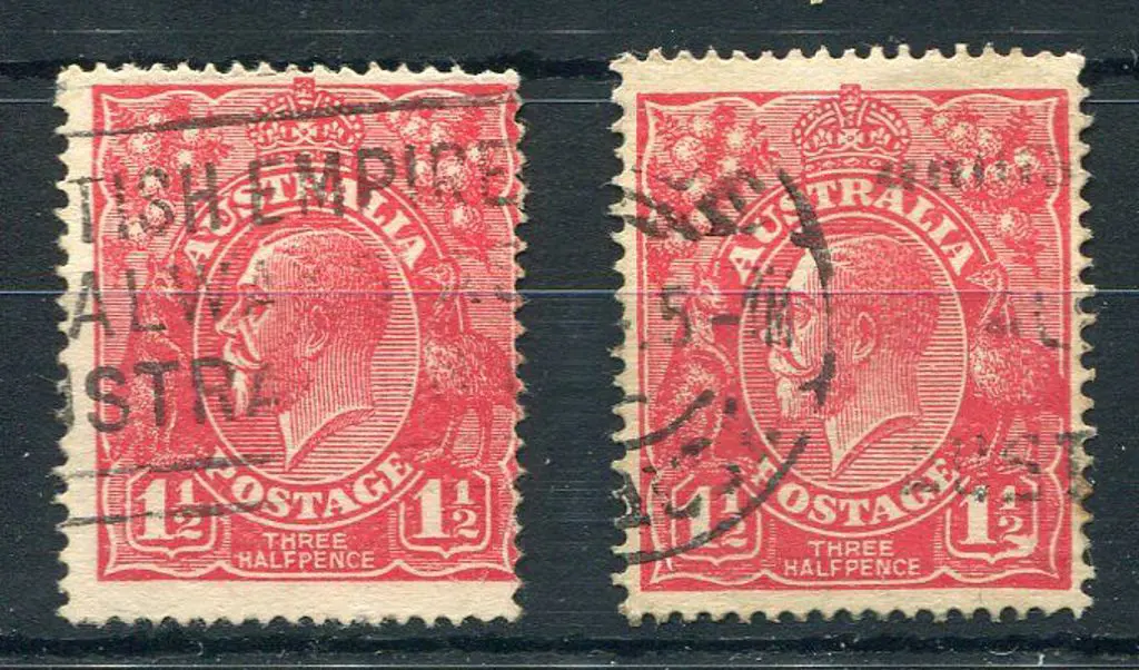 1½d red singles with "white flaws between "Au" and ... Image 1++
