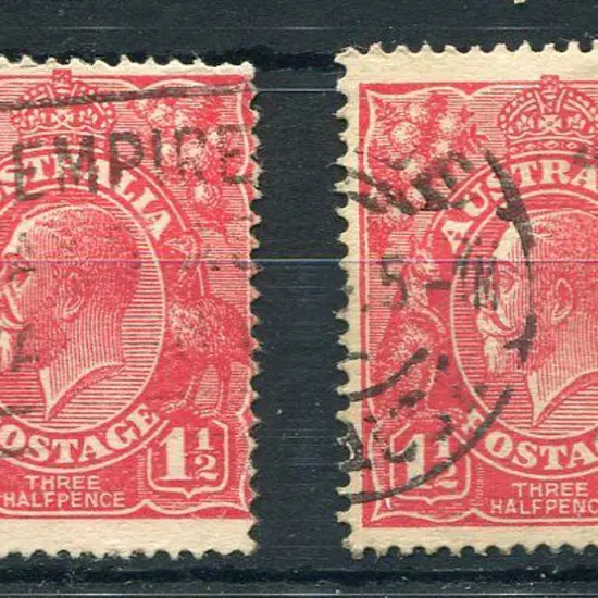 1½d red singles with "white flaws between "Au" and ...