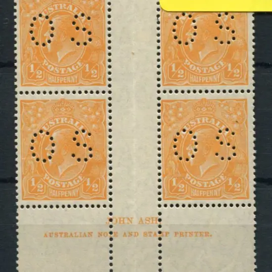 1926-30 SM watermark Perf 13½x12½ ½d orange Ash ...