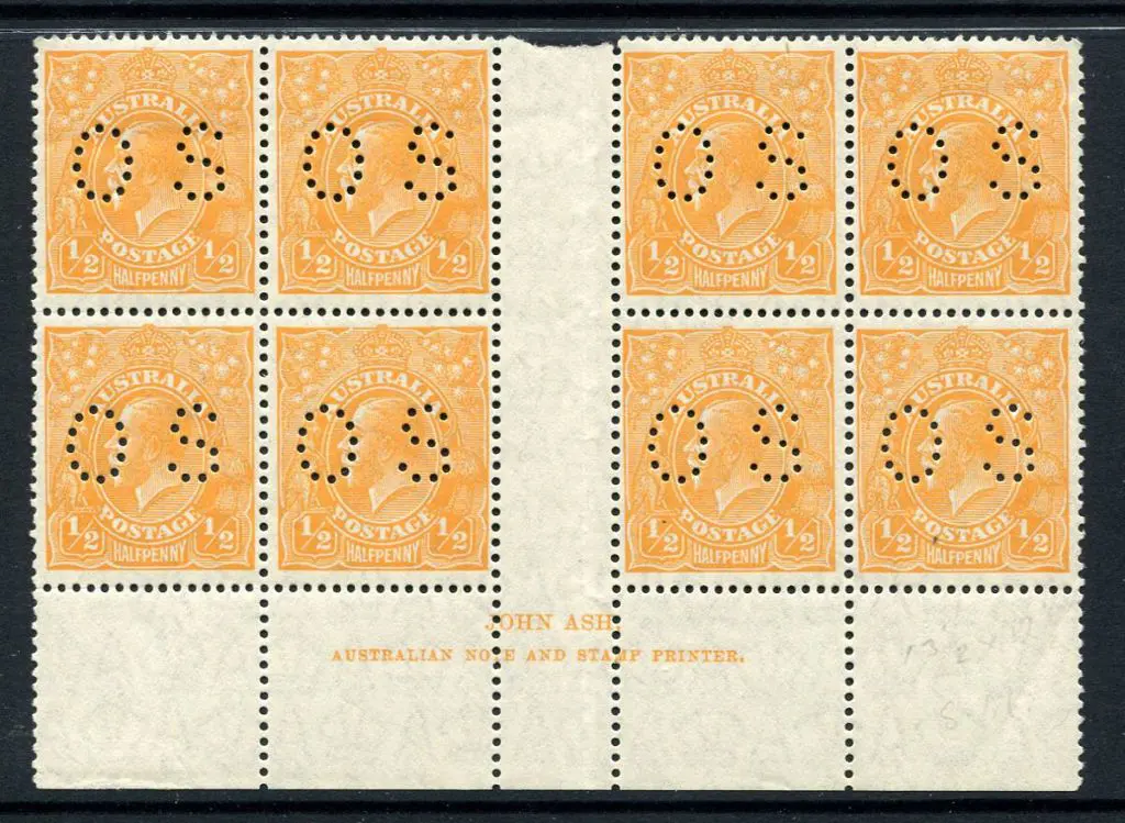 ½d orange Ash imprint "N over N" block of 8 with ... Image 1++