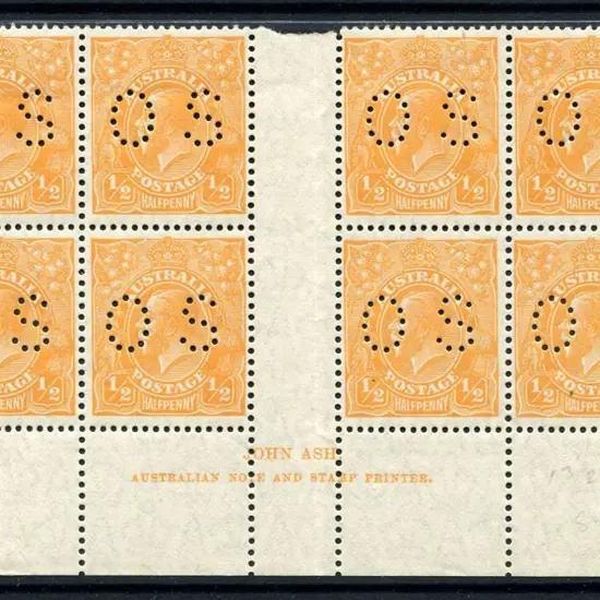 ½d orange Ash imprint "N over N" block of 8 with ...