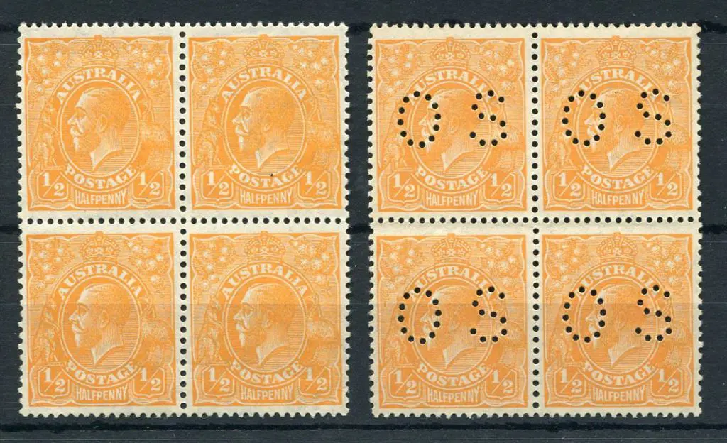 ½d orange in 2 MUH blocks of 4 with one perfined ... Image 1++