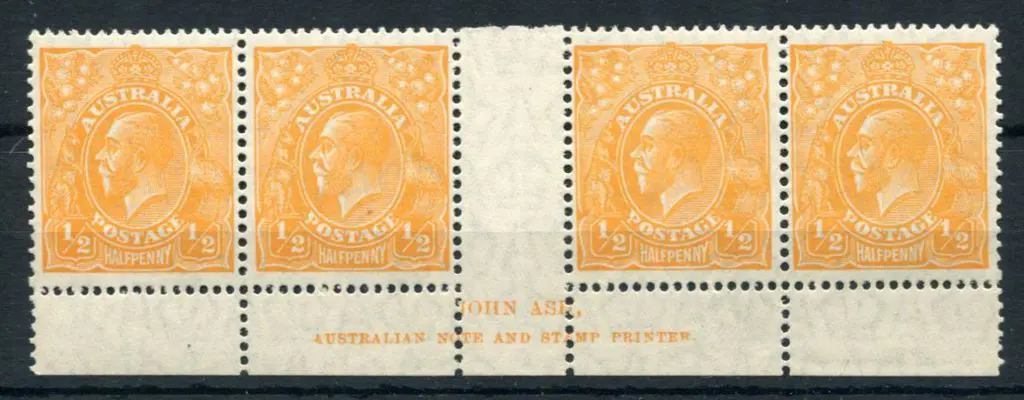 ½d orange lower selvedge imprint strip of 4 with ... Image 1++