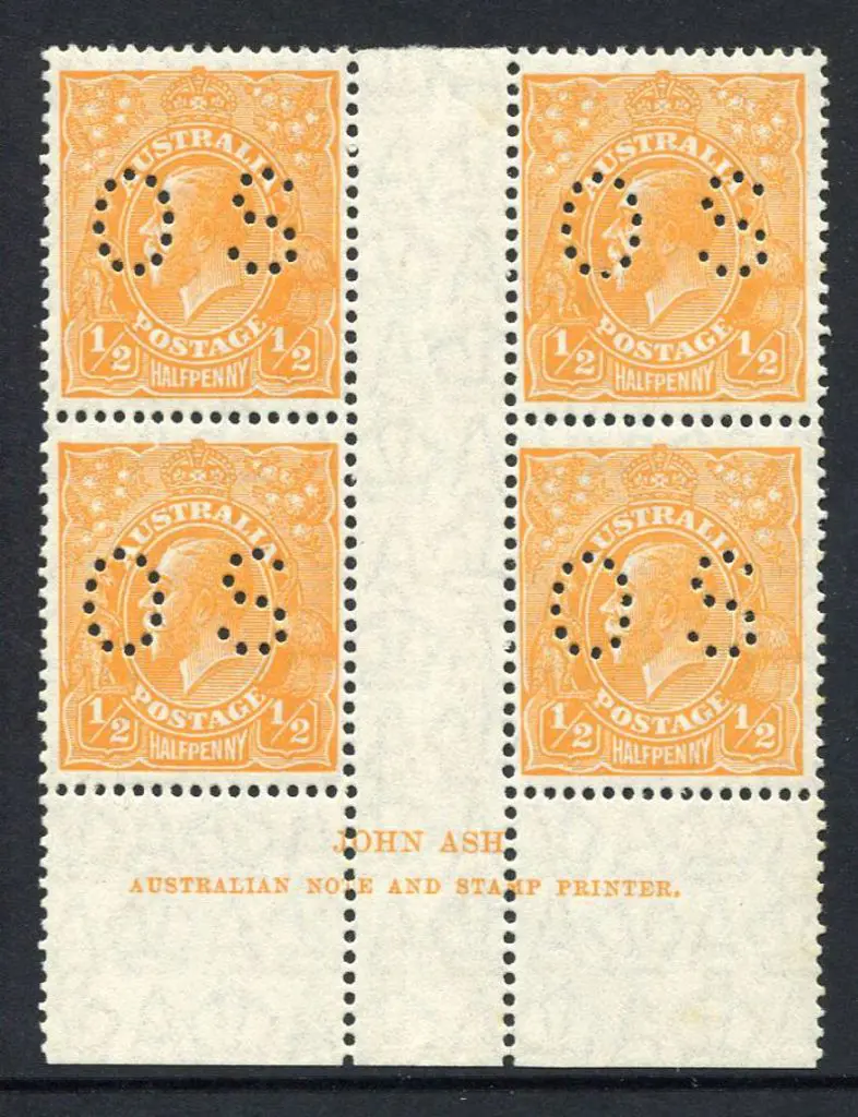 ½d orange perfined "OS" Ash imprint block of 4 (N ... Image 1++