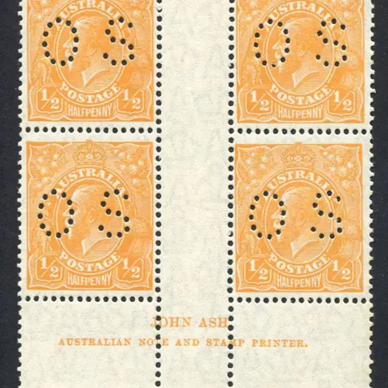 ½d orange perfined "OS" Ash imprint block of 4 (N ...