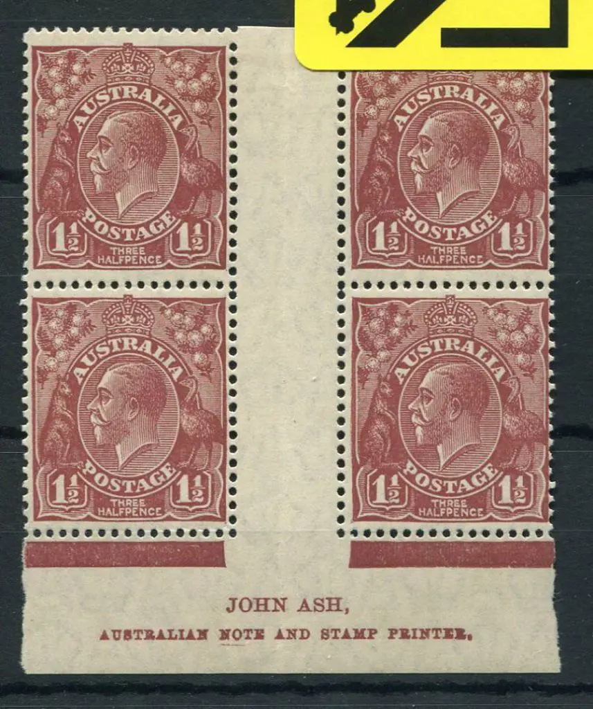 1½d brown Ash imprint block of 4 "N over A". MVLH ... Image 1++