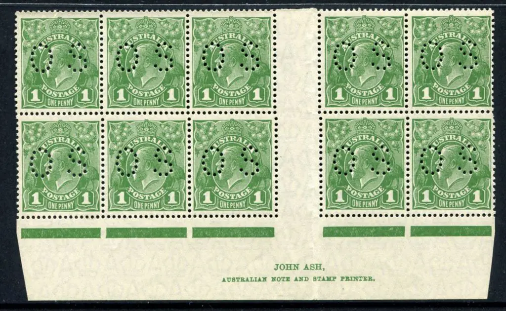 1d green John Ash 2 line imprint "N over A" block ... Image 1++