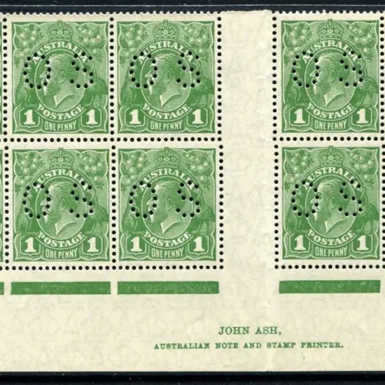 1d green John Ash 2 line imprint "N over A" block ...