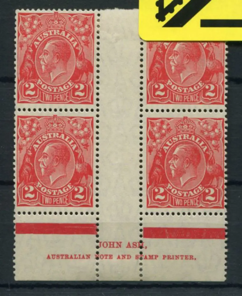 2d golden scarlet, Die II Ash imprint block of 4 ... Image 1++