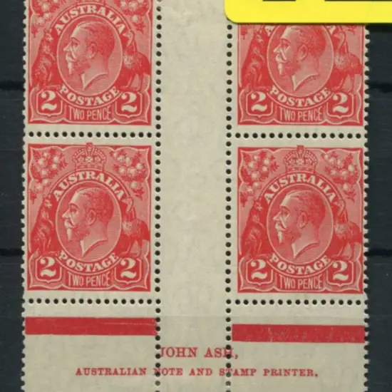 2d golden scarlet, Die II Ash imprint block of 4 ...