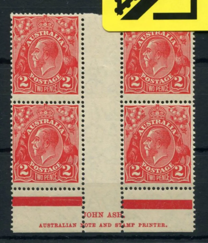 2d golden scarlet, Die II Ash imprint block of 4 ... Image 1++