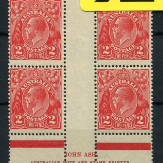 2d golden scarlet, Die II Ash imprint block of 4 ...