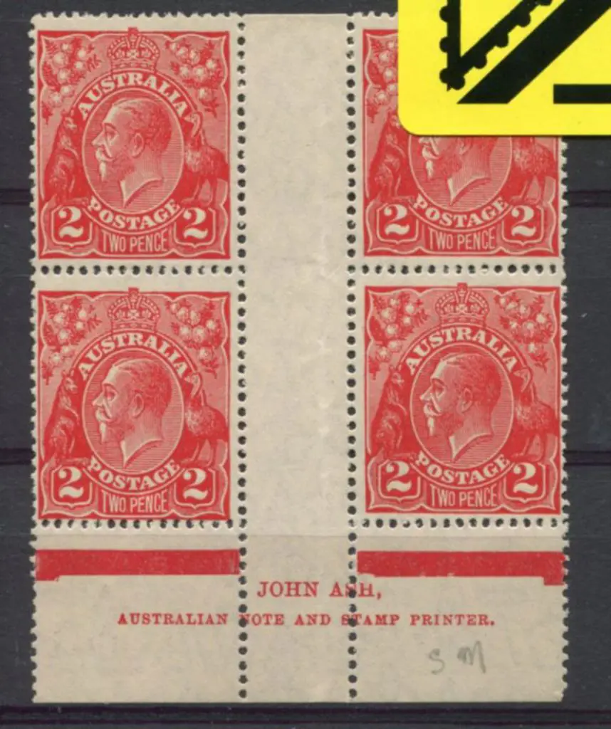 2d golden scarlet, Die II Ash imprint block of 4 ... Image 1++