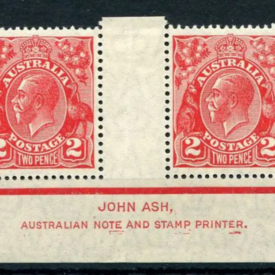 2d golden scarlet, Die II John Ash imprint strip ...