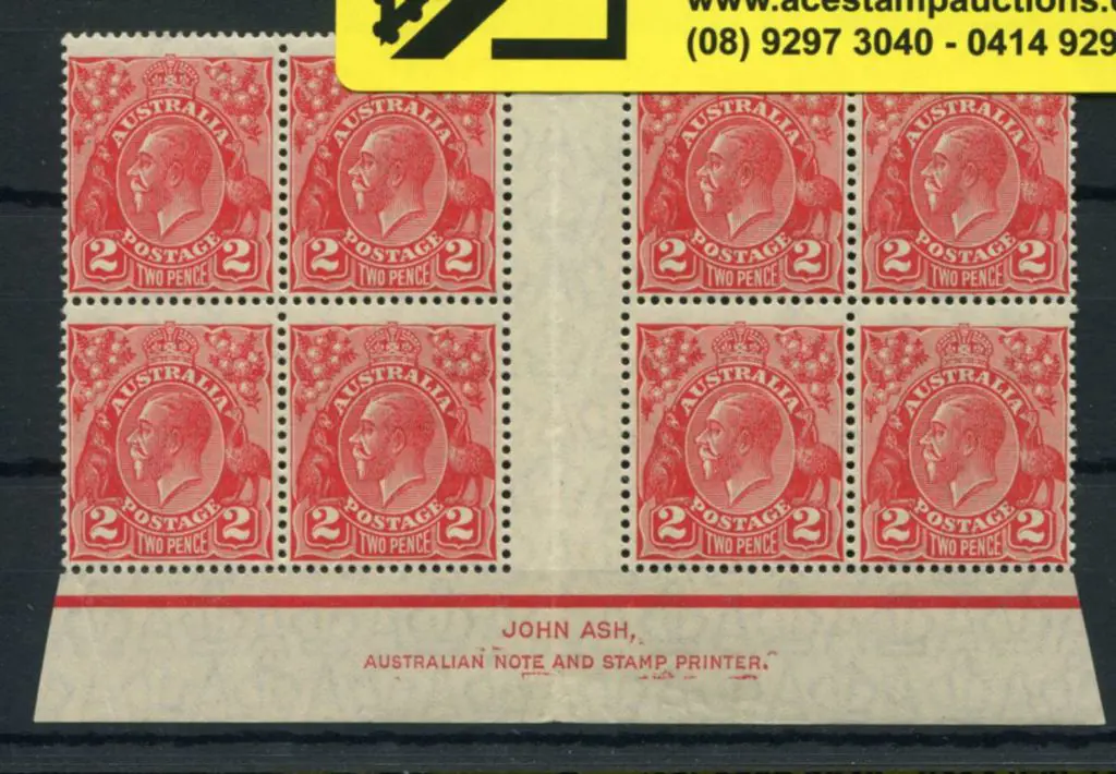 2d scarlet, Die III, Ash imprint block of 8. MUH. ... Image 1++