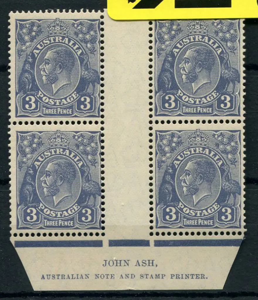 3d blue, Die II, Ash imprint block of 4. Fresh ... Image 1++