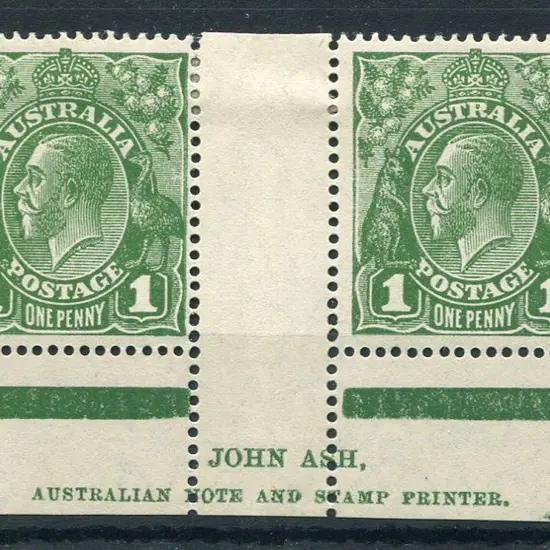 1d green Ash imprint pair with "ra" of Australia ...