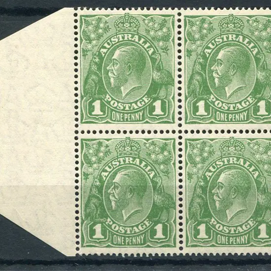 1d green left marginal block of 4 (VII 31&32/ ...