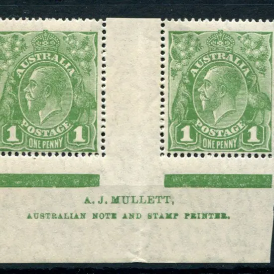 1d green Mullett imprint pair with "RA retouched ...