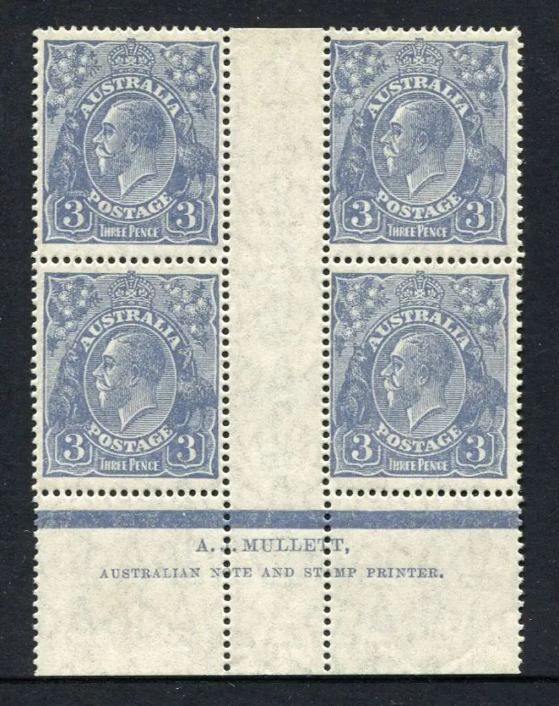 3d blue Mullett imprint block of 4. Fresh MVLH ... Image 1++