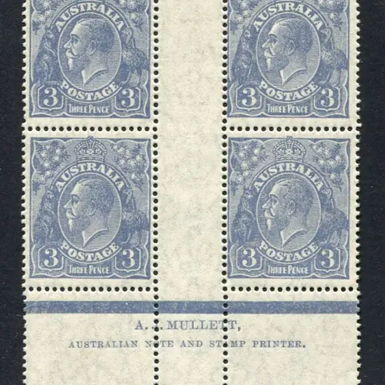 3d blue Mullett imprint block of 4. Fresh MVLH ...