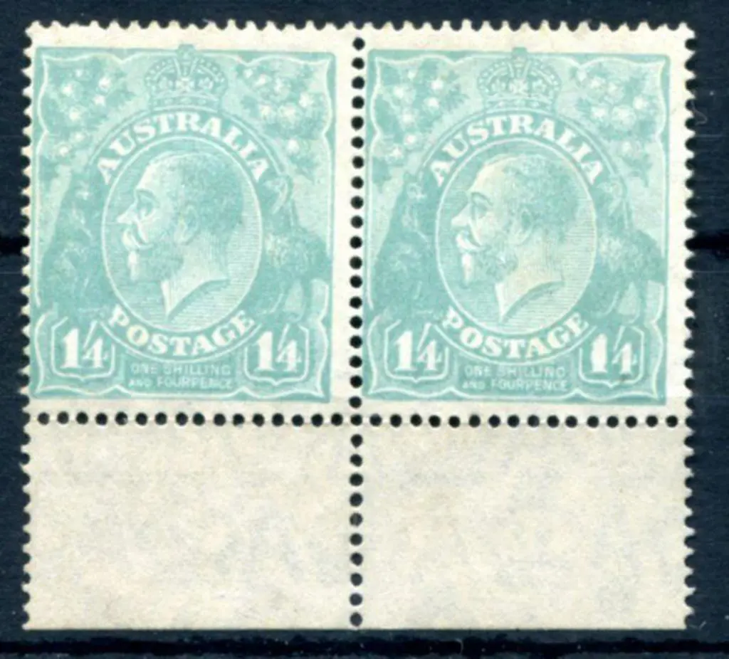 1/4d greenish-blue in lower marginal pair with ... Image 1++