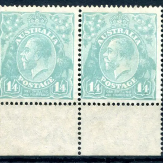 1/4d greenish-blue in lower marginal pair with ...