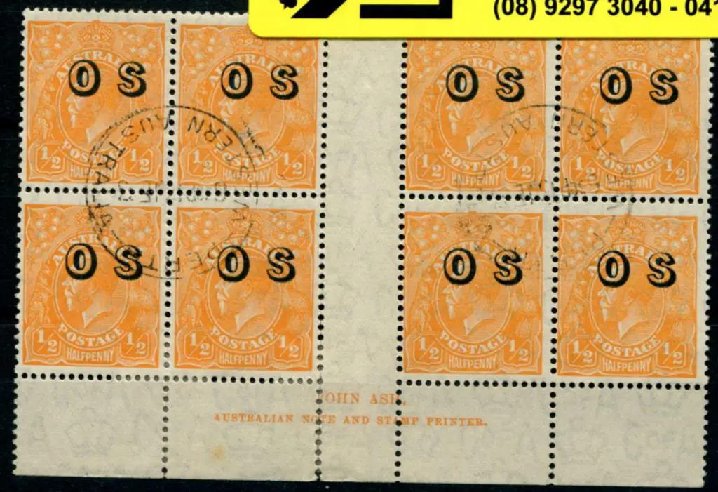 ½d orange ovptd "OS" John Ash imprint block of 8 ... Image 1++