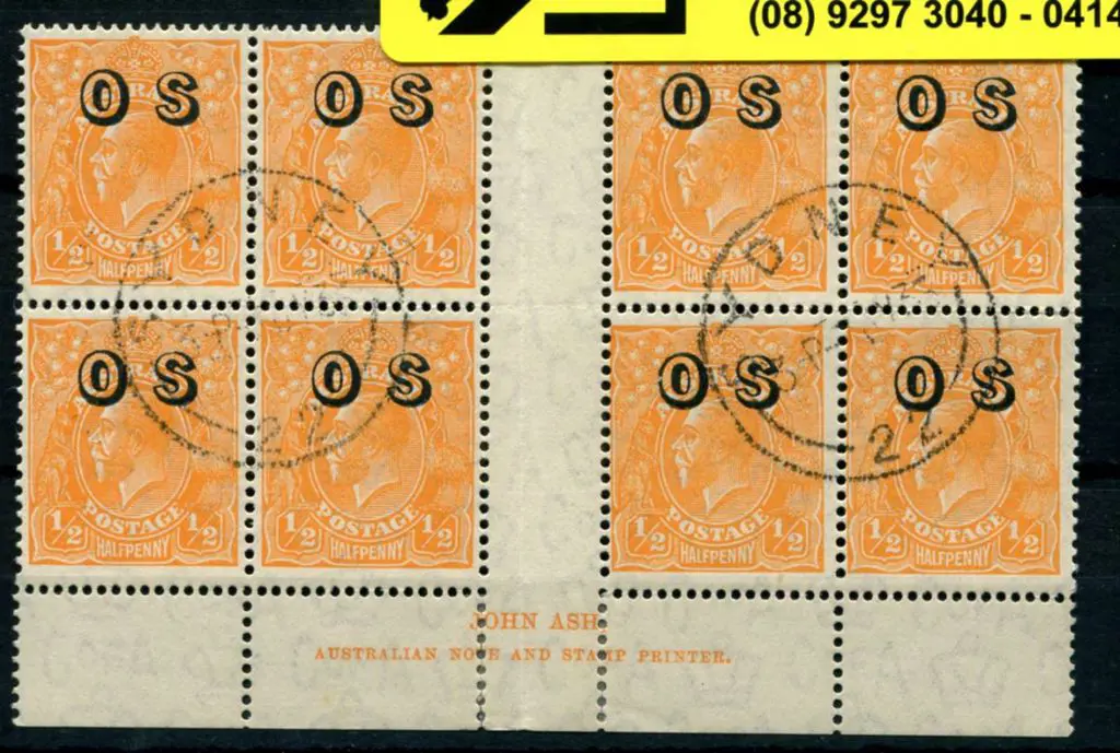 ½d orange ovptd "OS" John Ash imprint block of 8 ... Image 1++