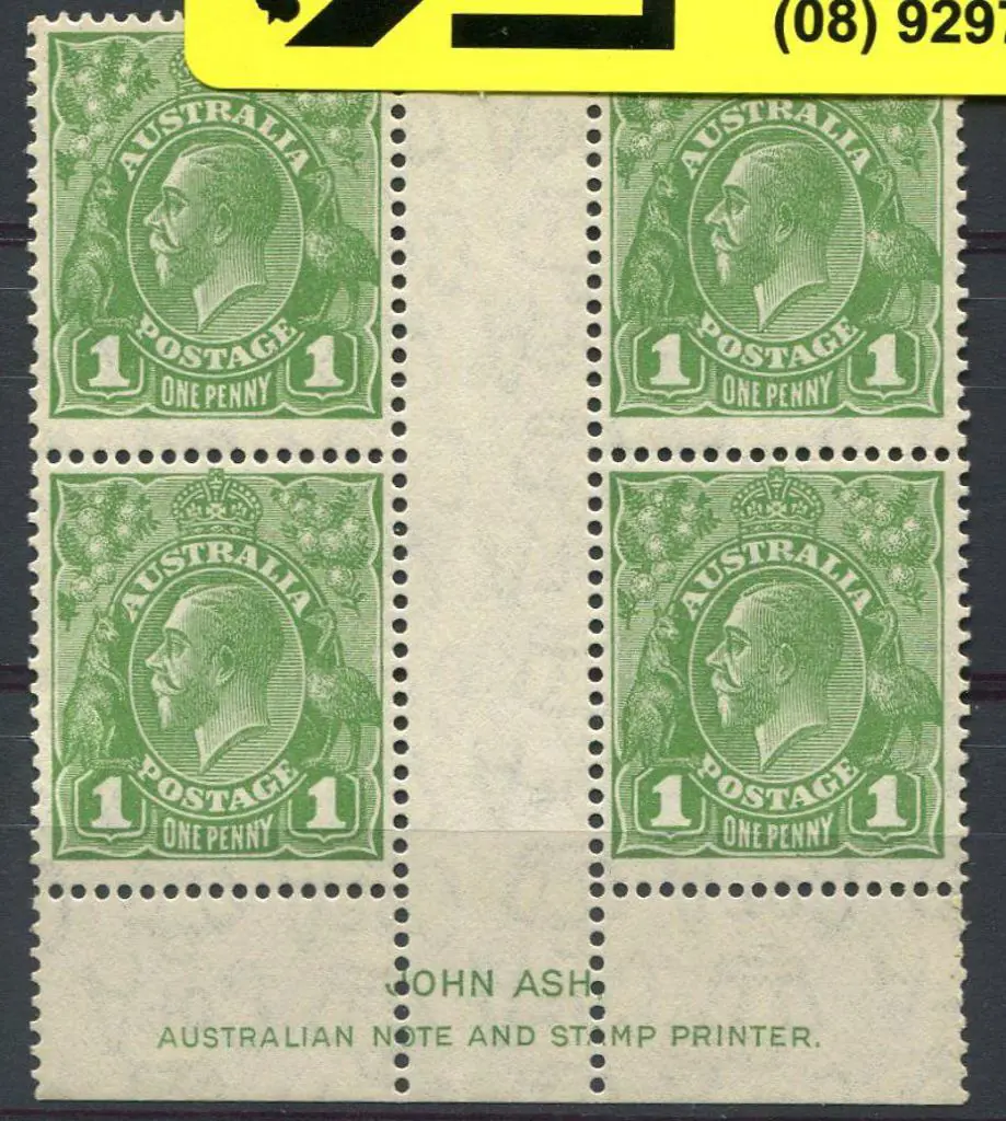 1d green Ash imprint block of 4 with inverted wmk. ... Image 1++