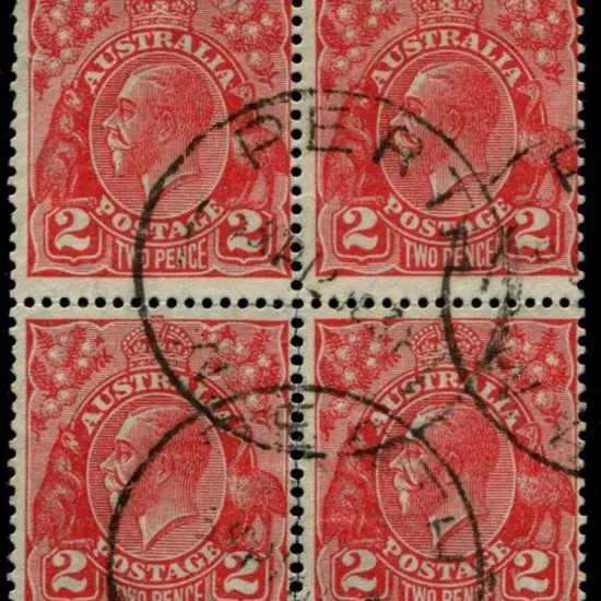 2d golden scarlet in fine used block of 4 with the ...